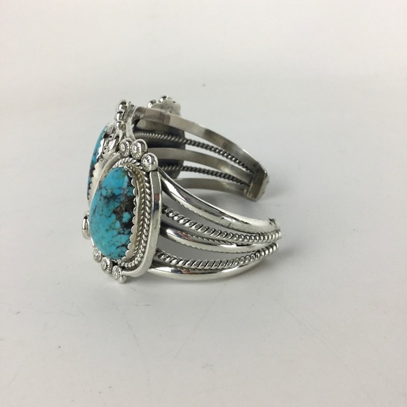 Anna Begay Sterling Silver Navajo Turquoise Cuff - Picture 2 of 7